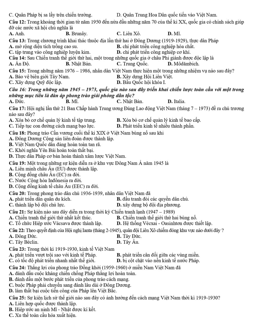 Đề chính thức môn sử 2021 2