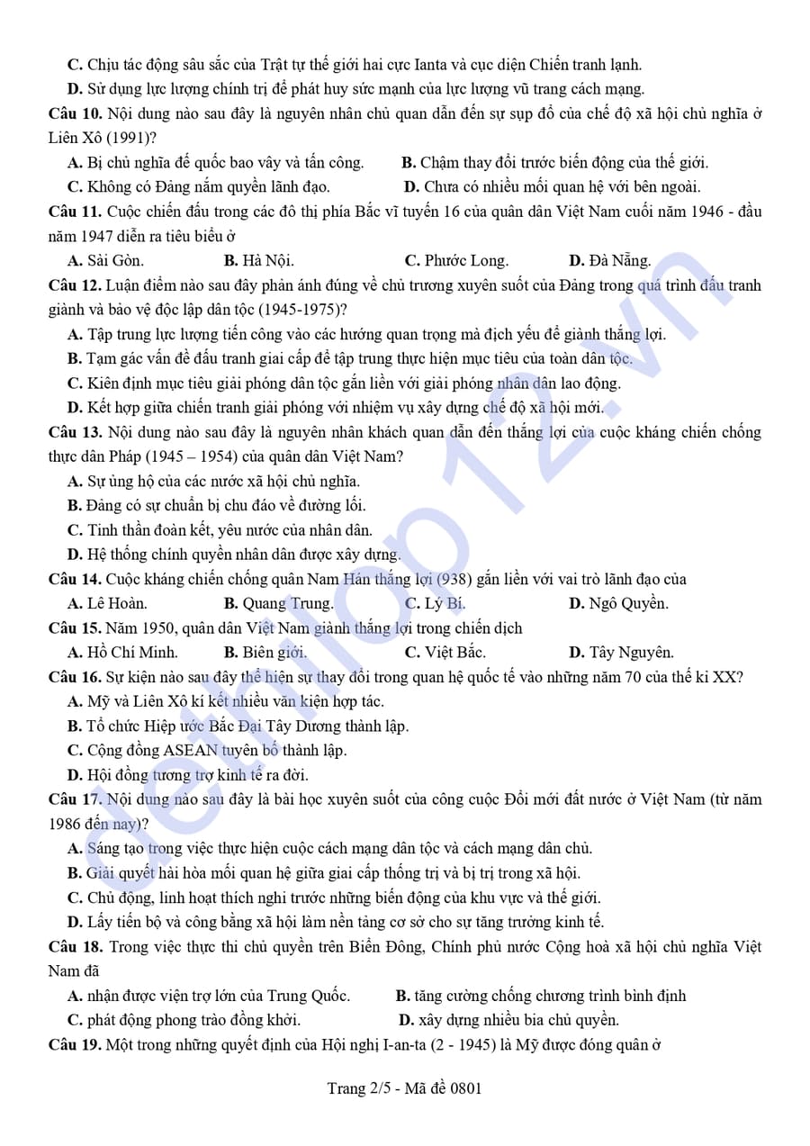 Đề thi thử tốt nghiệp môn sử cụm chuyên môn số 2 Daklak 2026 2