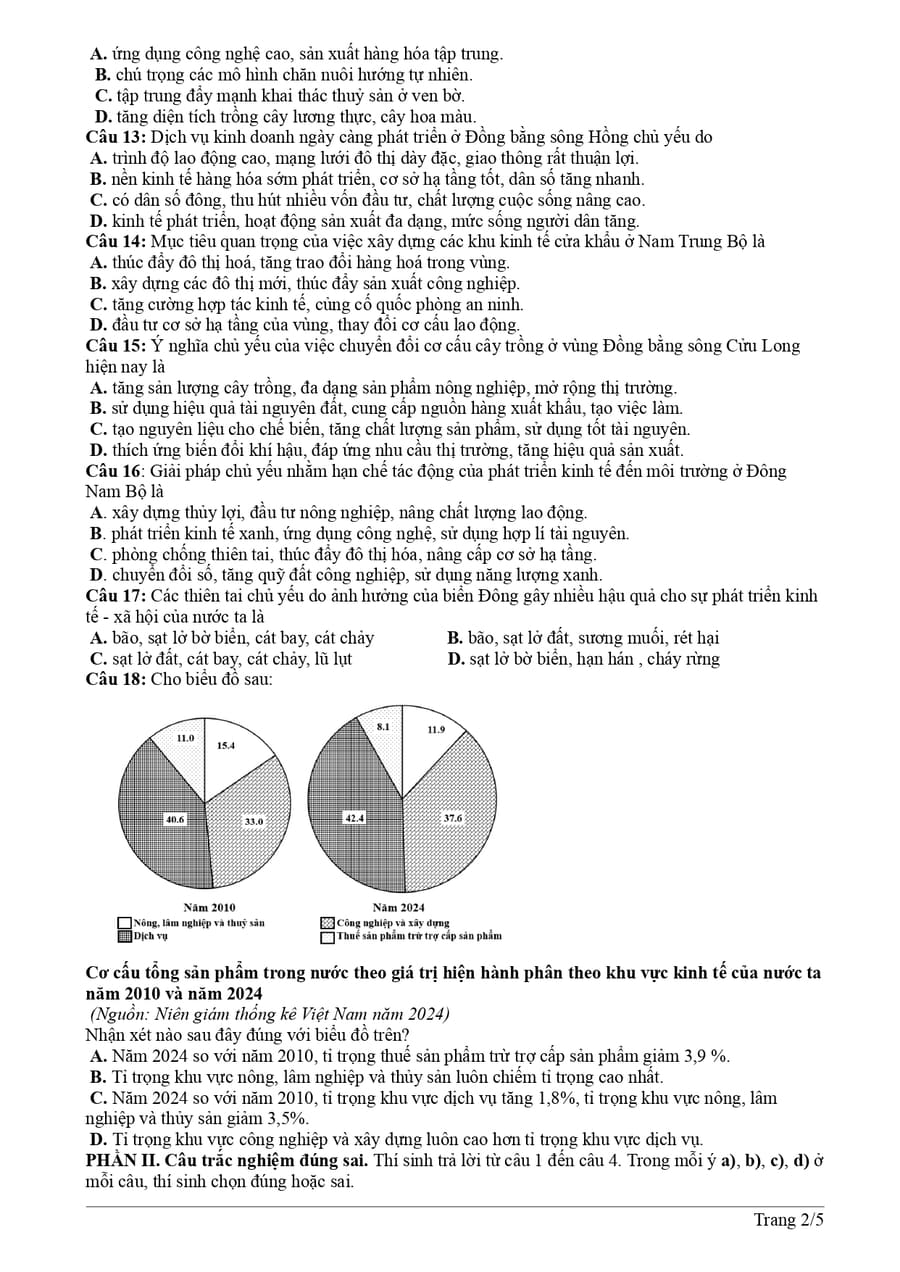 Đề thi khảo sát môn địa lớp 12 THPT Hậu Lộc 2 2026 2