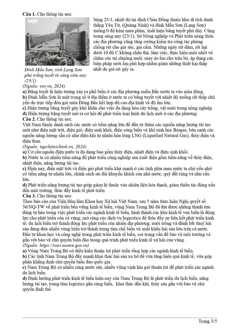 Đề thi khảo sát môn địa lớp 12 THPT Hậu Lộc 2 2026 3