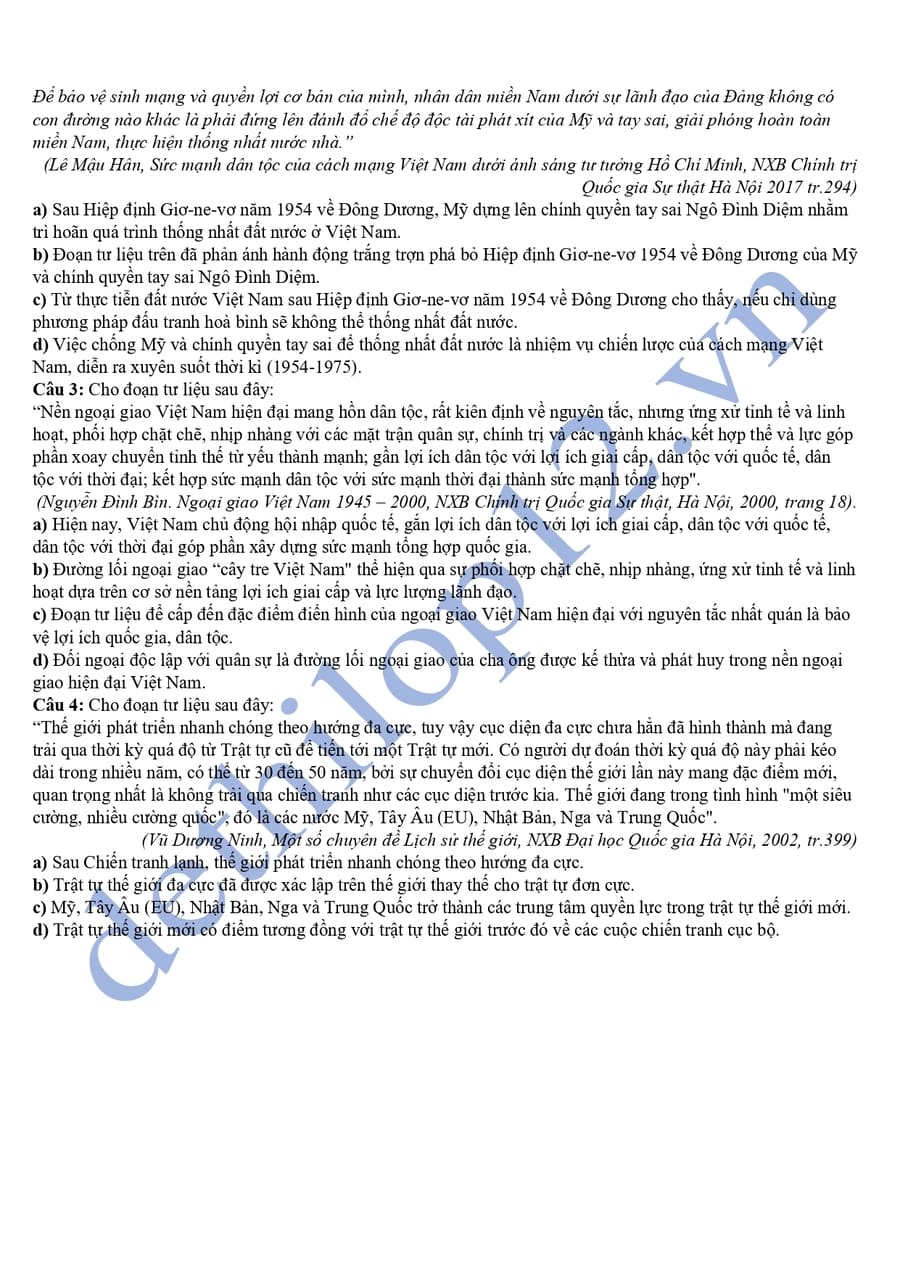 Đề thi thử tốt nghiệp môn sử tỉnh Quảng Nam 2025 có đáp án 9 Đề thi thử tốt nghiệp môn sử tỉnh Quảng Nam 2025 4