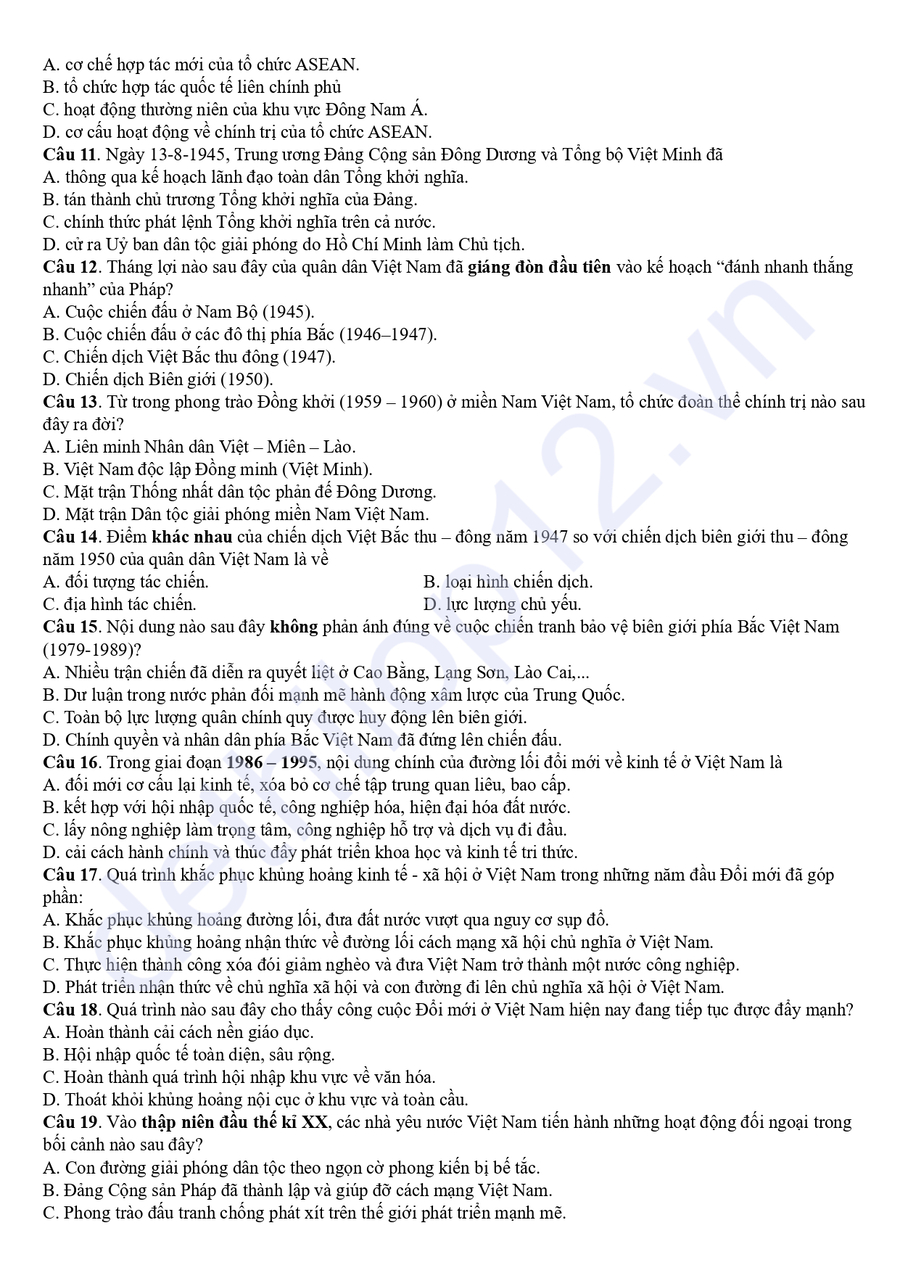 Đề thi thử tốt nghiệp môn sử chuyên Lương Thế Vinh 2025 2