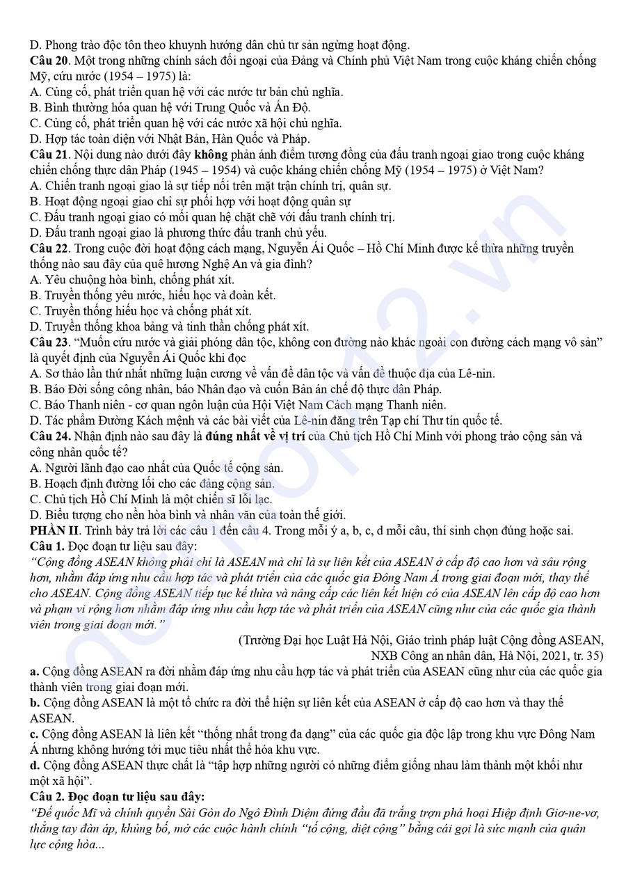 Đề thi thử tốt nghiệp môn sử chuyên Lương Thế Vinh 2025 3