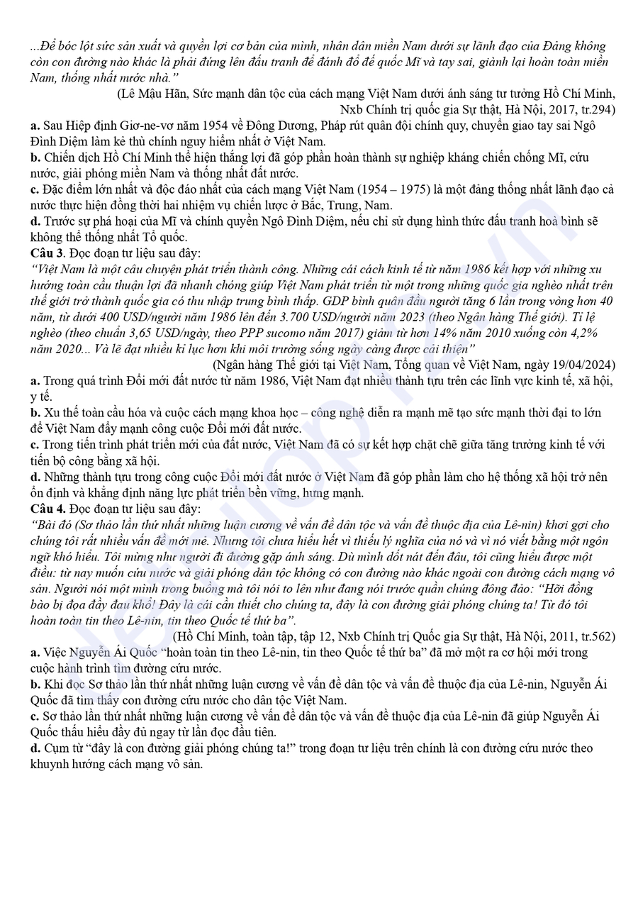 Đề thi thử tốt nghiệp môn sử chuyên Lương Thế Vinh 2025 4