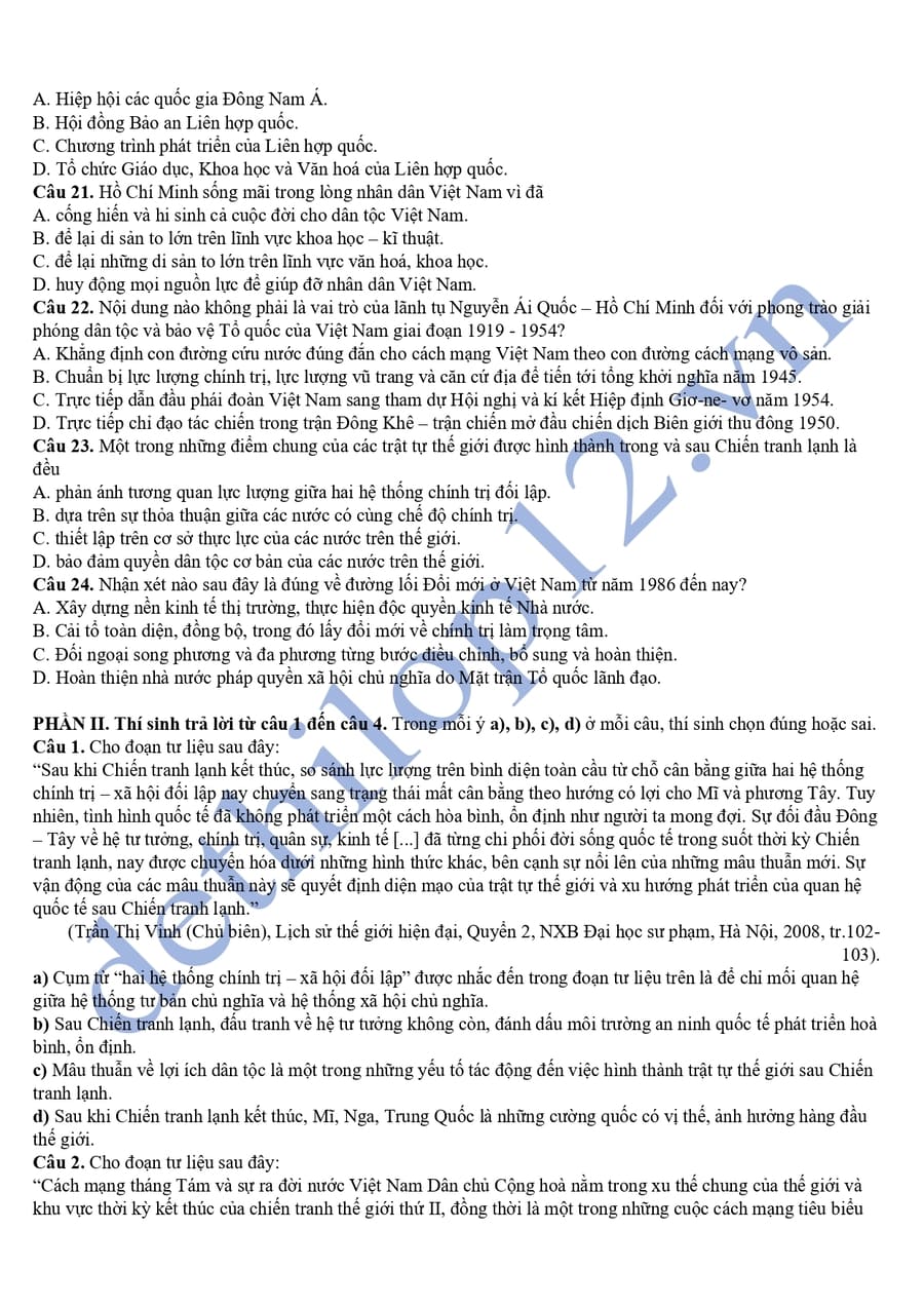 Đề thi thử tốt nghiệp môn sử chuyên Nguyễn Tất Thành 2025 3