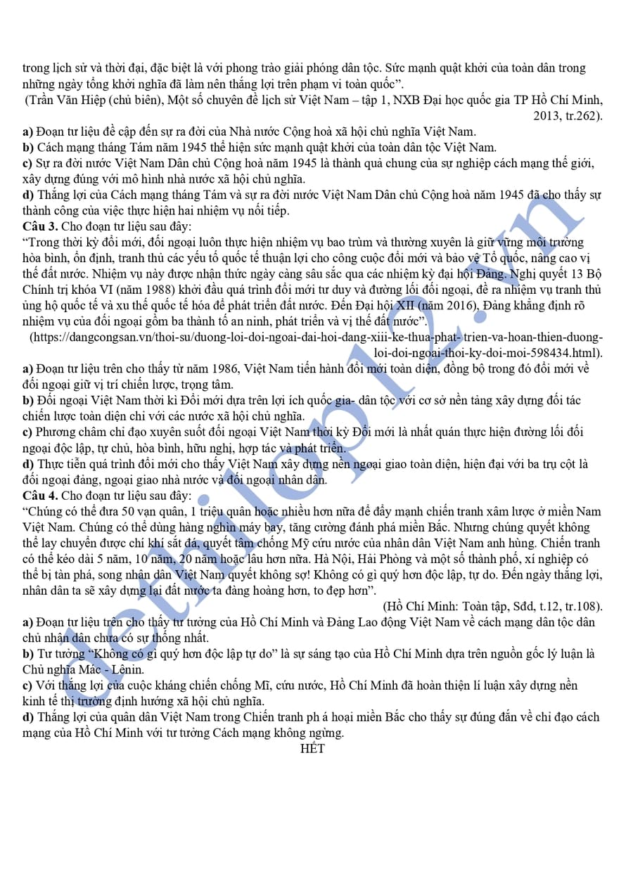 Đề thi thử tốt nghiệp môn sử chuyên Nguyễn Tất Thành 2025 4