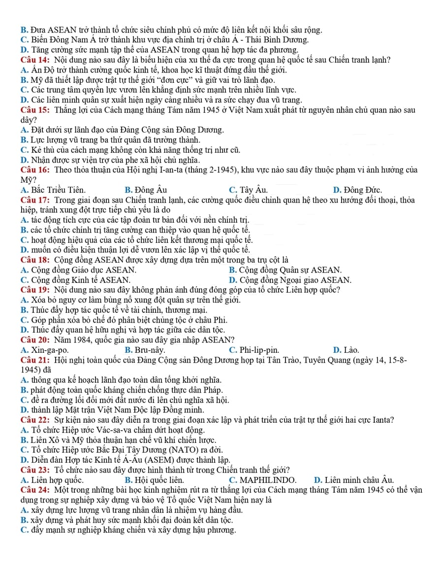 Đề thi thử tốt nghiệp môn sử chuyên Phan Bội Châu 2026 2