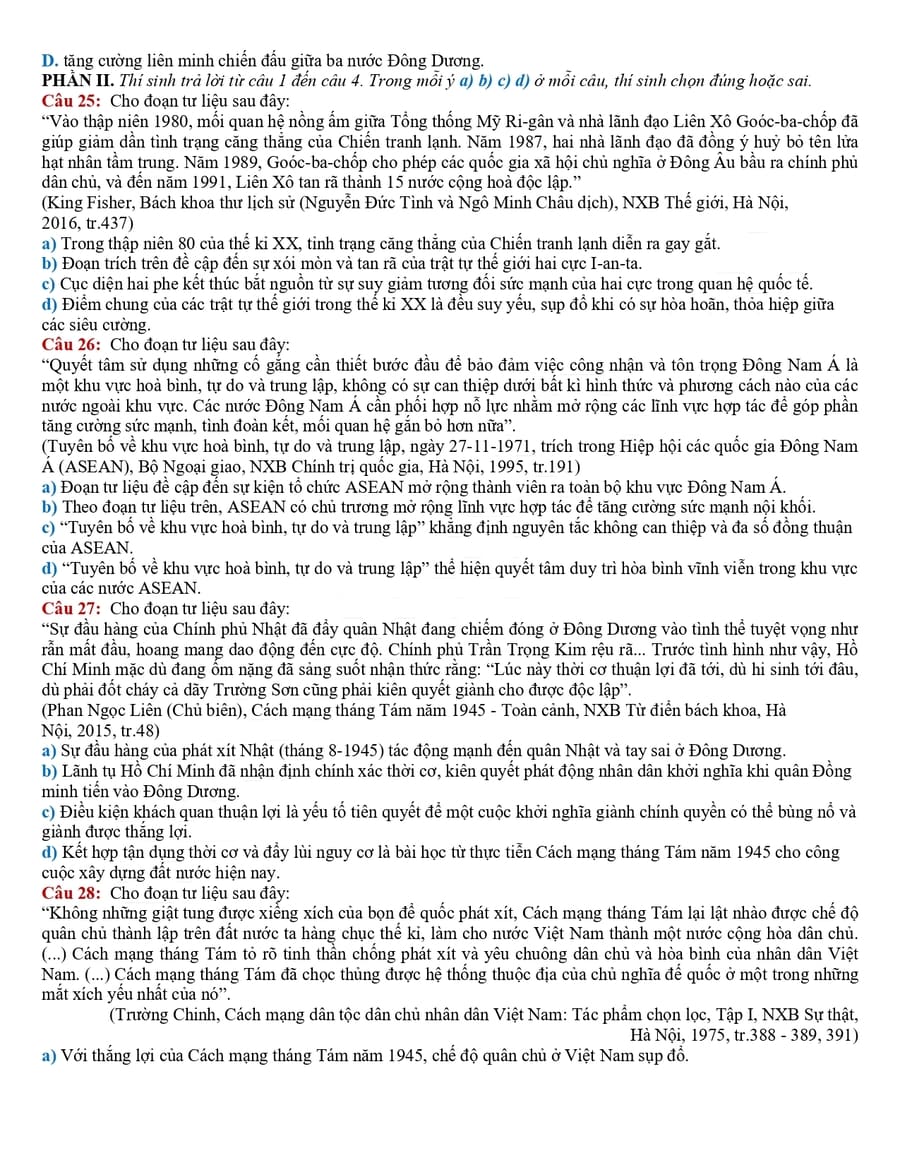 Đề thi thử tốt nghiệp môn sử chuyên Phan Bội Châu 2026 3