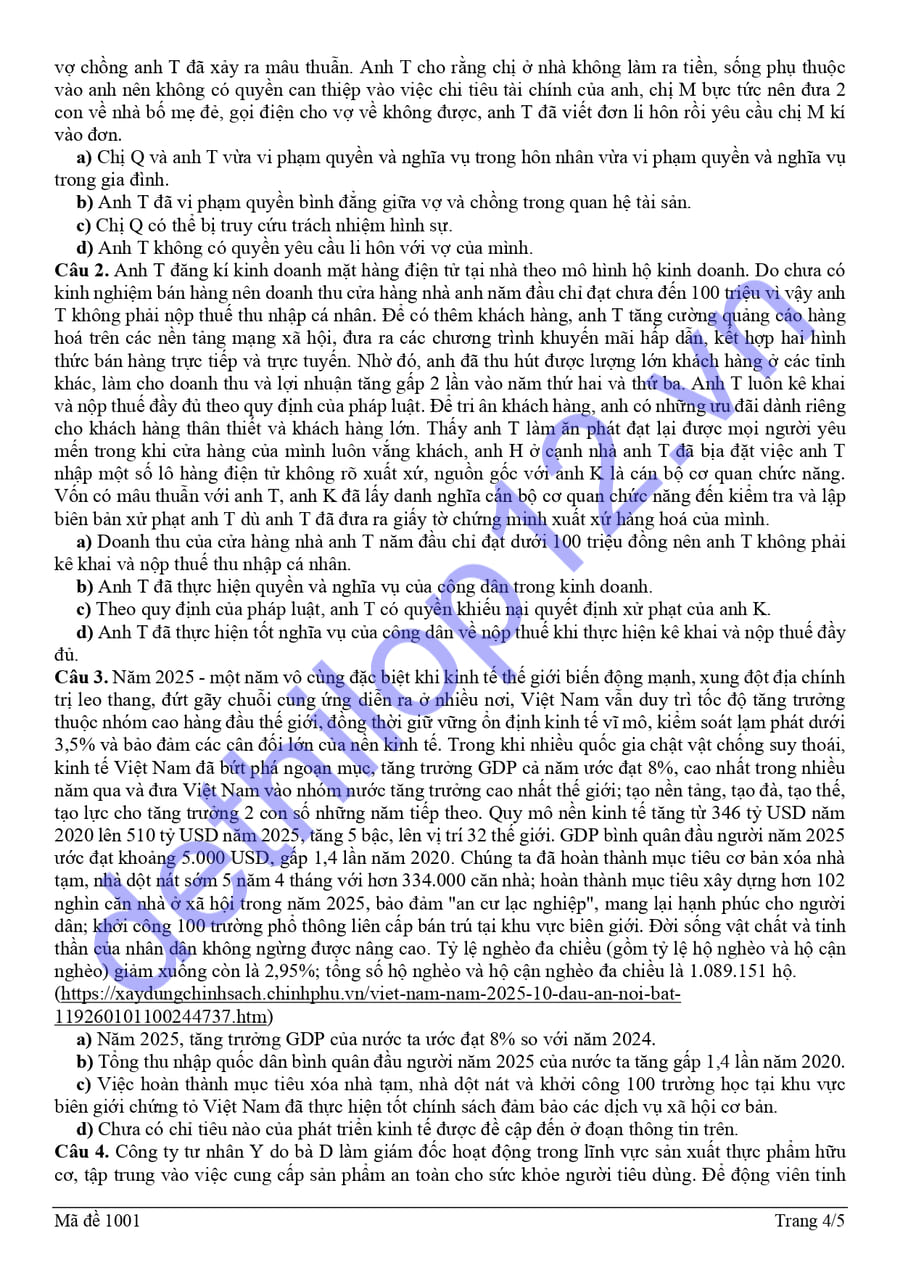 Đề thi khảo sát môn ktpl Hải Phòng 2026 lần 1 có đáp án 4