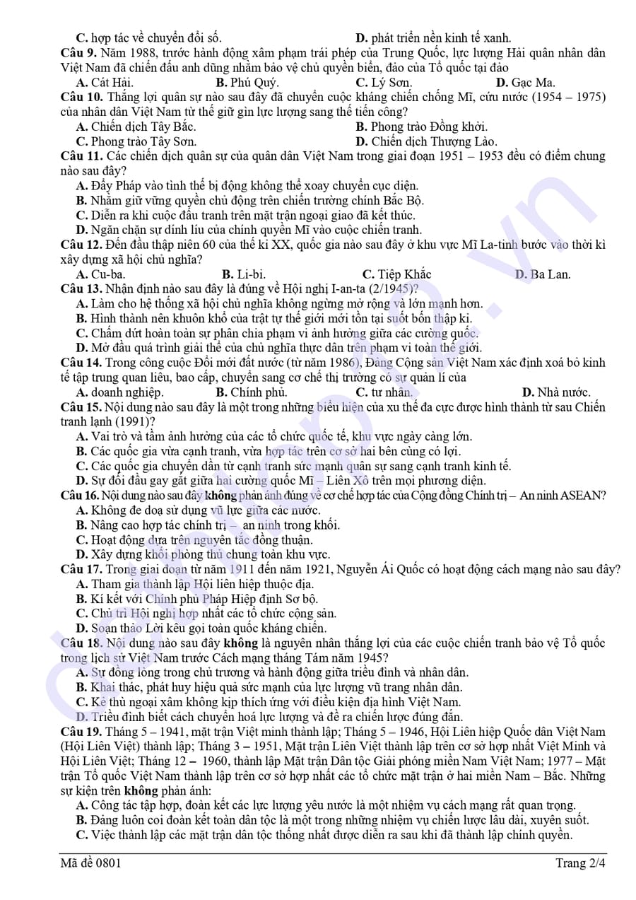 Đề thi khảo sát môn sử thành phố Hải Phòng 2026 lần 1 2
