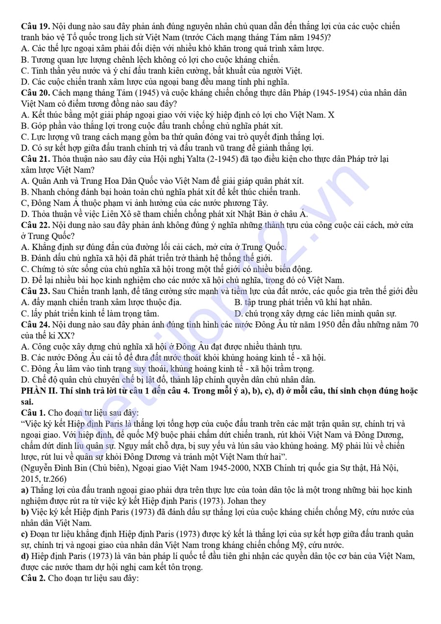 Đề thi thử tốt nghiệp môn sử thành phố Huế 2026 3