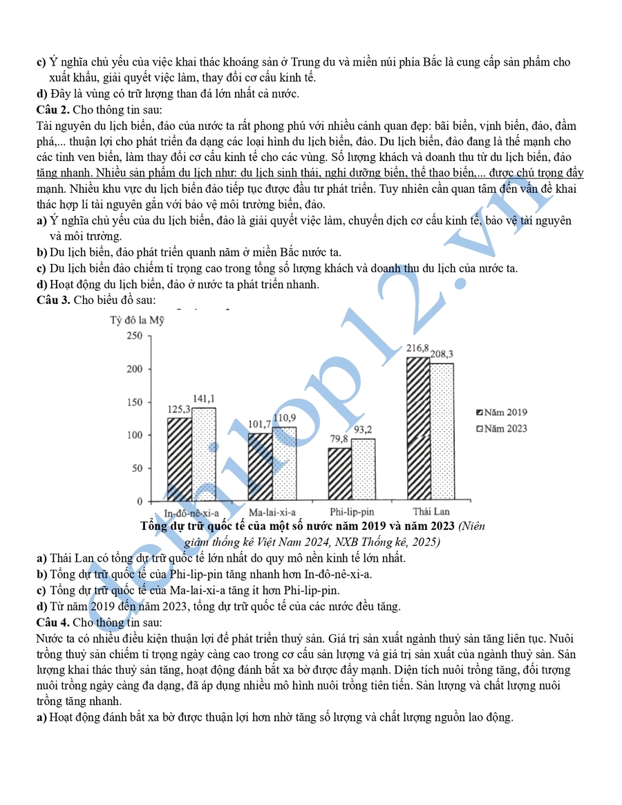 Đề thi thử tốt nghiệp môn địa lí Hà Tĩnh 2026  3