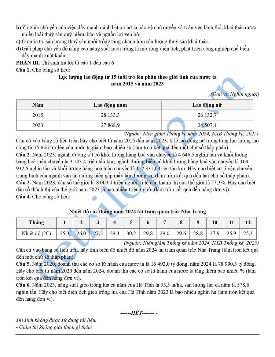 Đề thi thử tốt nghiệp môn địa lí Hà Tĩnh 2026 4