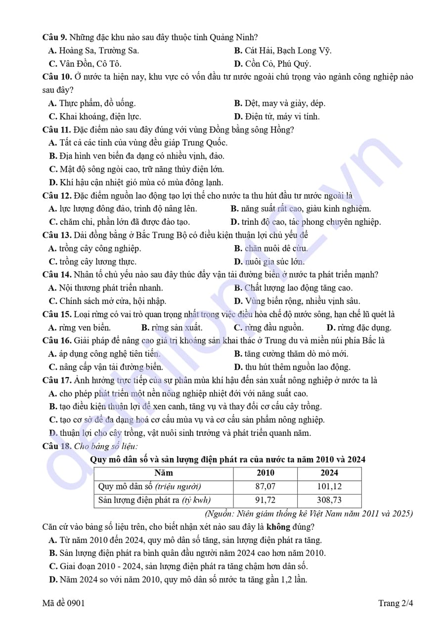 Đề thi khảo sát môn địa Hải Phòng 2026 lần 1 có đáp án 4 