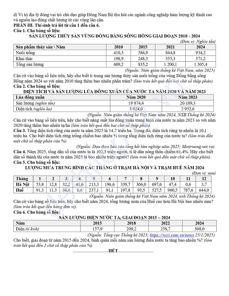 Đề thi thử tốt nghiệp môn Địa Thành phố Huế 2026 4