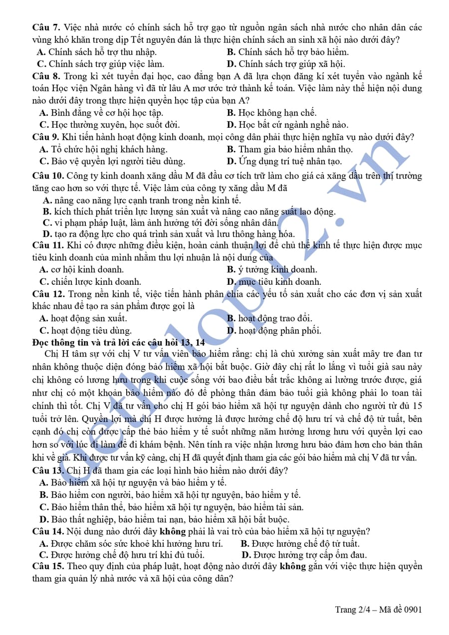 Đề thi thử tốt nghiệp môn KTPL Quảng Trị 2026 2