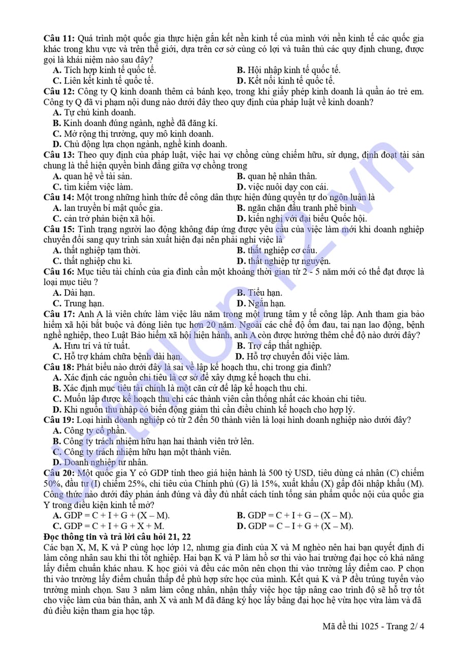 Đề thi thử tốt nghiệp môn KTPL Hưng Yên 2026  2
