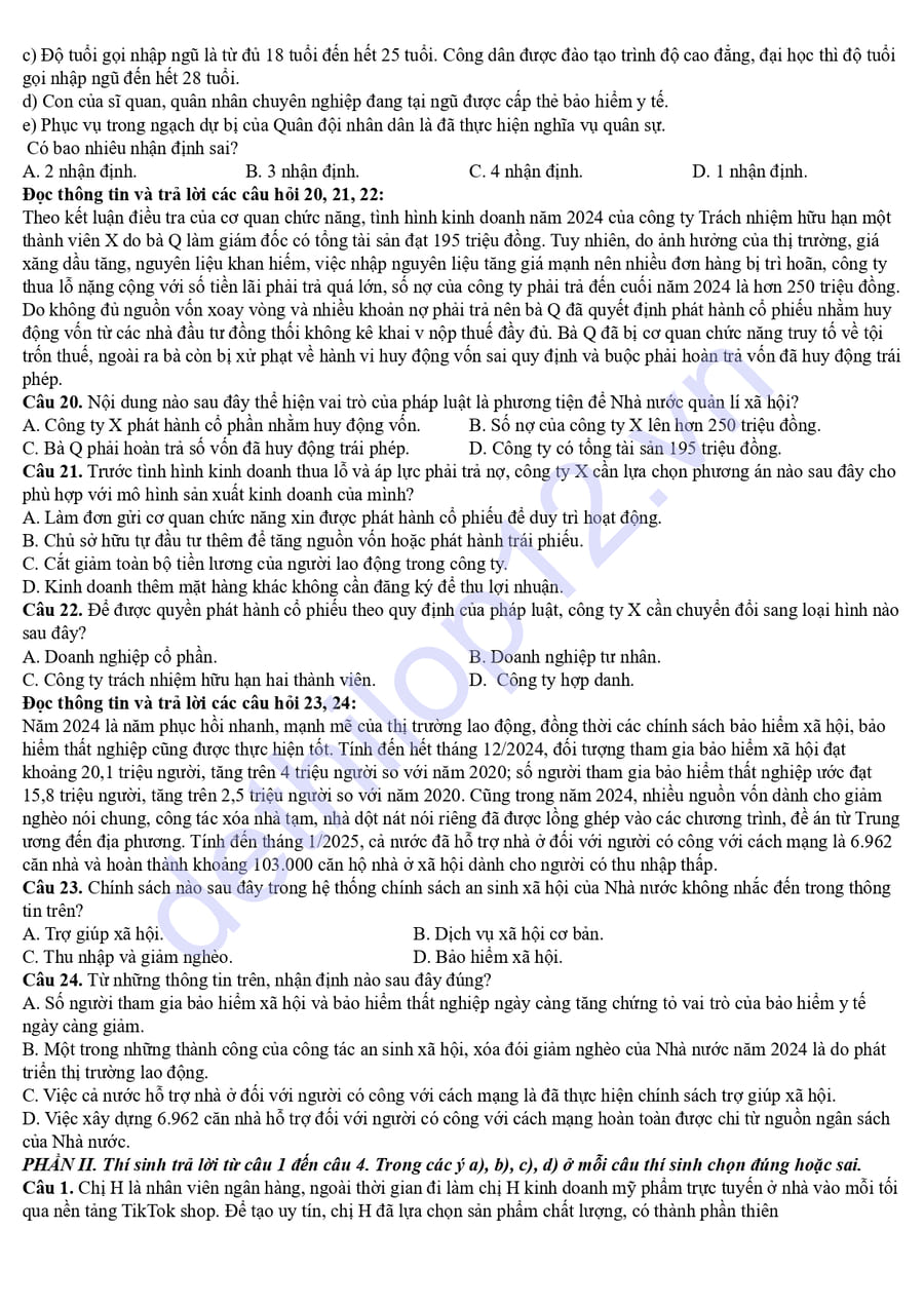 Đề thi thử tốt nghiệp môn KTPL Thành phố Huế 2026 3