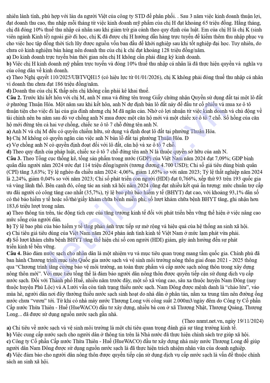 Đề thi thử tốt nghiệp môn KTPL Thành phố Huế 2026 có đáp án 9 Đề thi thử tốt nghiệp môn KTPL Thành phố Huế 2026 4