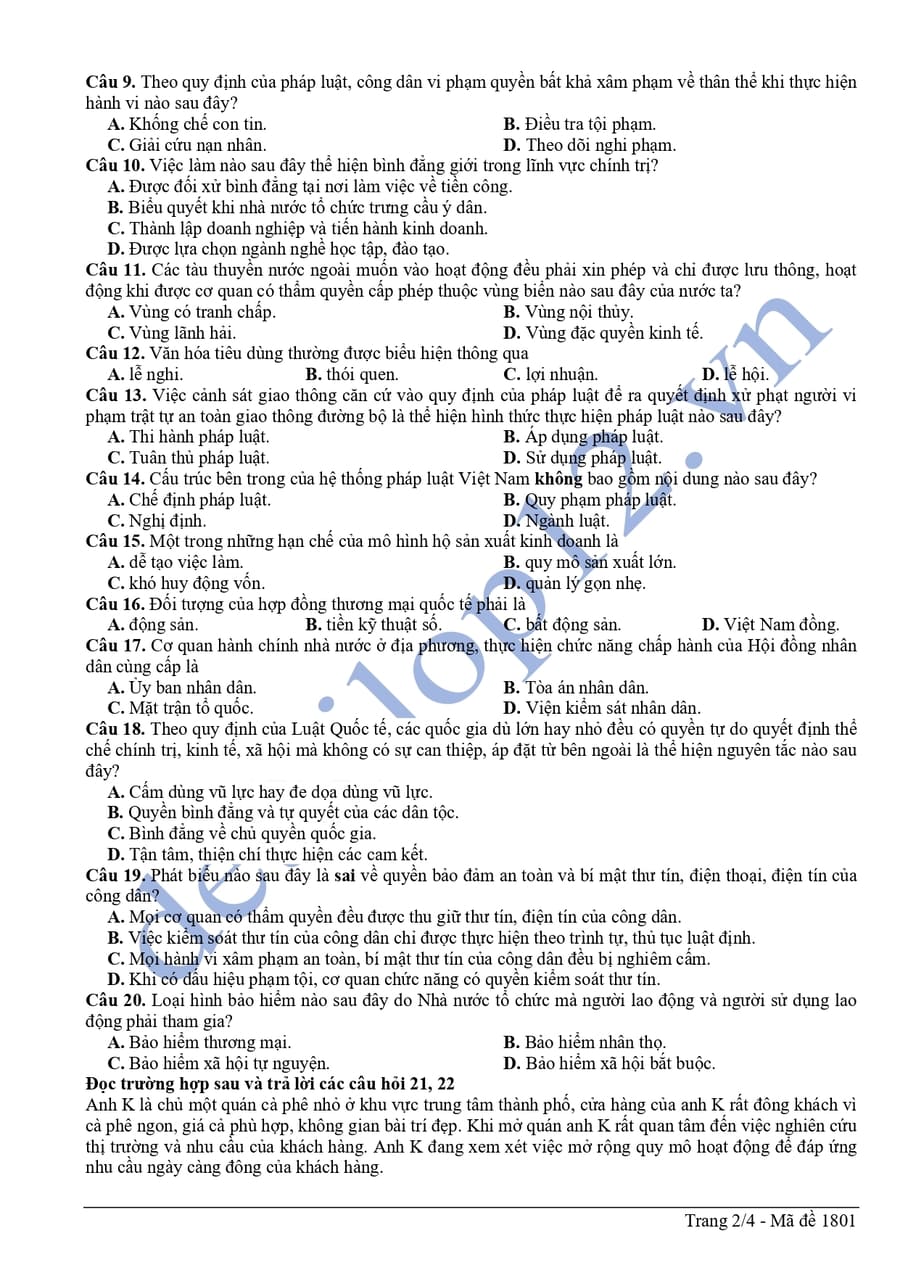 Đề thi thử tốt nghiệp môn KTPL Thanh Hoá 2026 lần 2 2