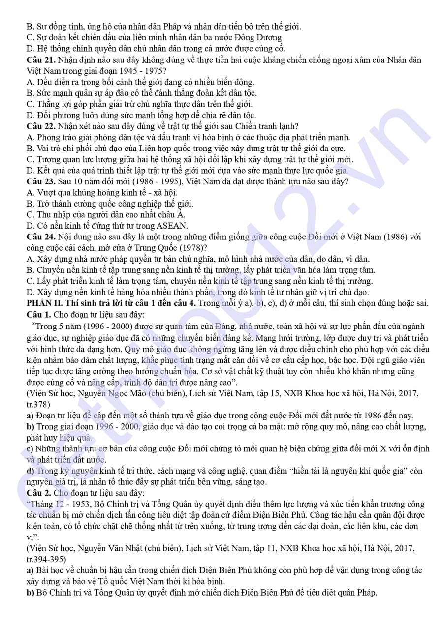 Đề thi thử tốt nghiệp môn sử Cao Bằng 2026  3