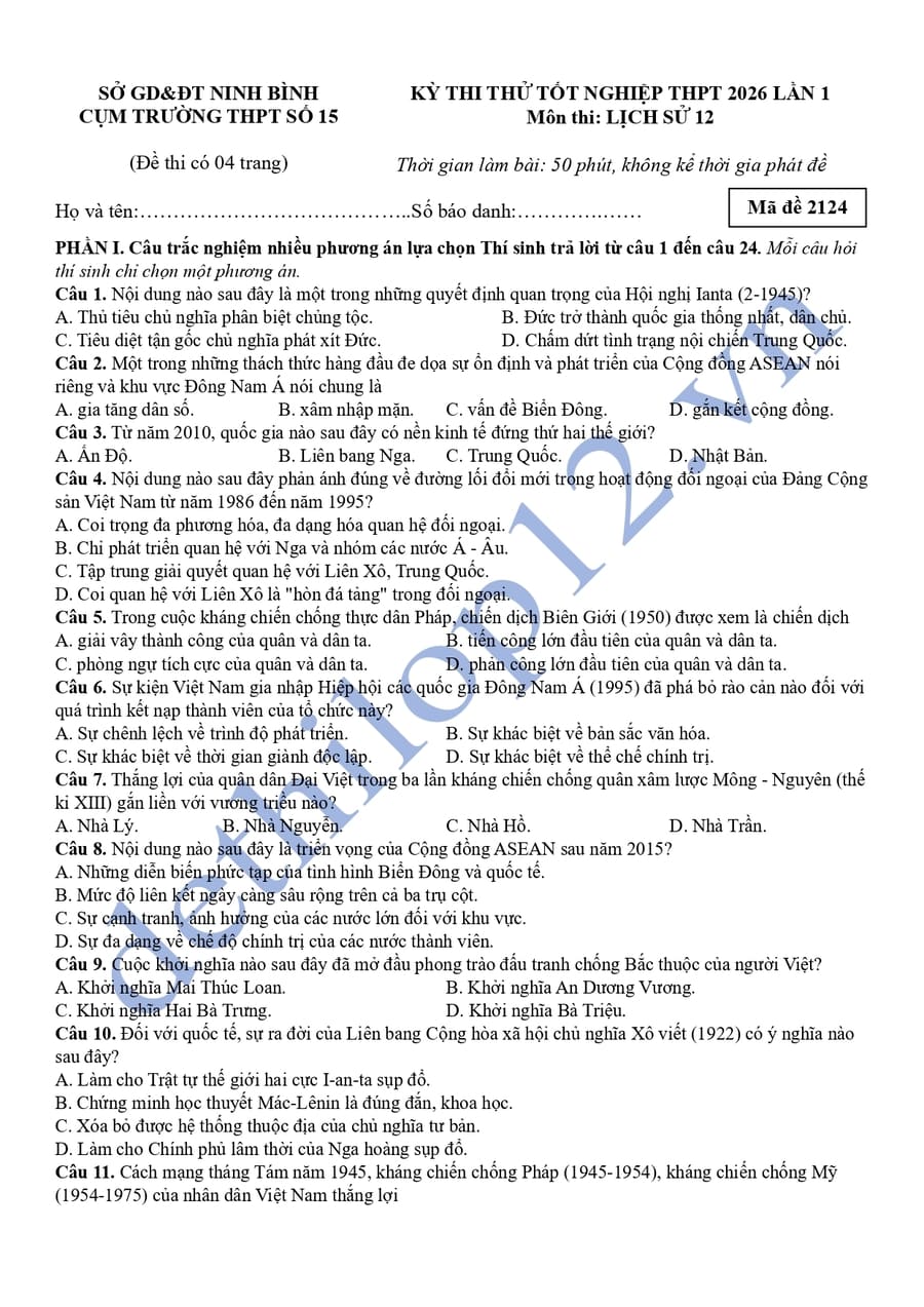 De thi thu lich su cum thpt so 15 ninh binh 2026 lan 1