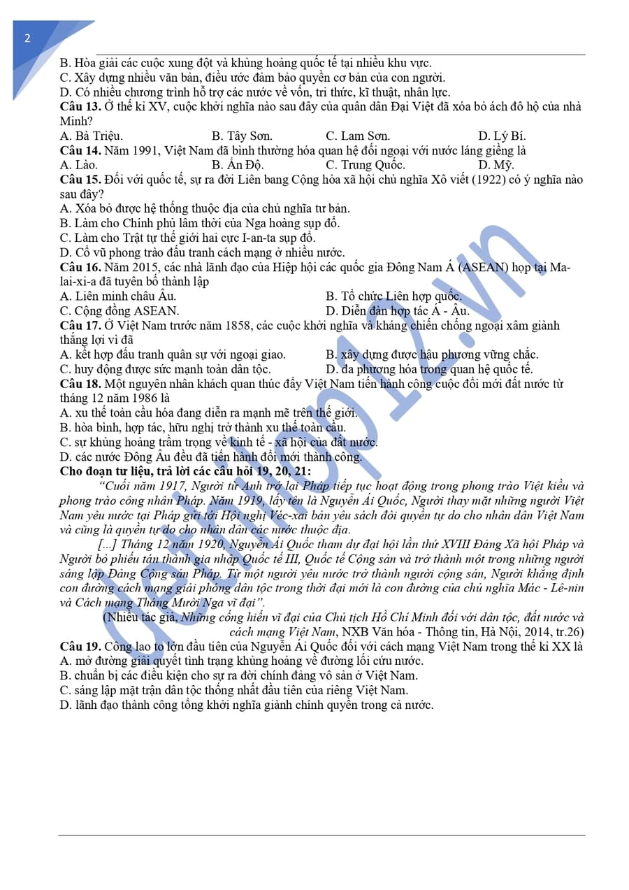 Đề thi thử tốt nghiệp môn sử cụm chuyên môn số 11 2026 2