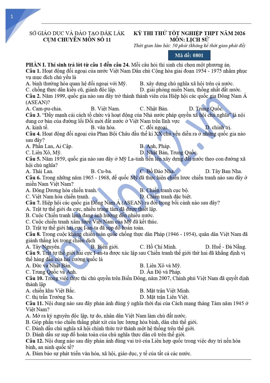 Đề thi thử tốt nghiệp môn sử cụm chuyên môn số 11 2026