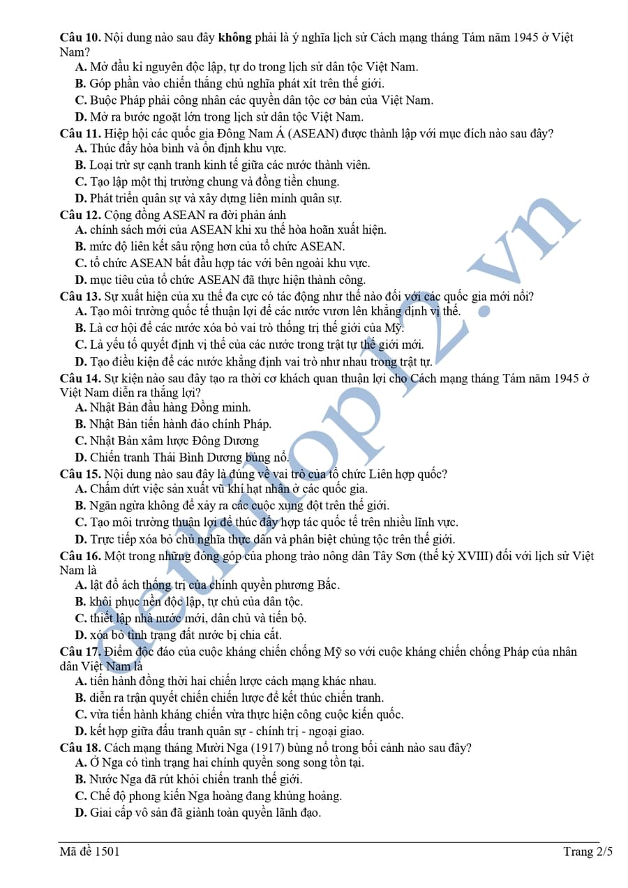 Đề khảo sát môn sử THPT Hoằng Hoá 4 lần 1 2026 2
