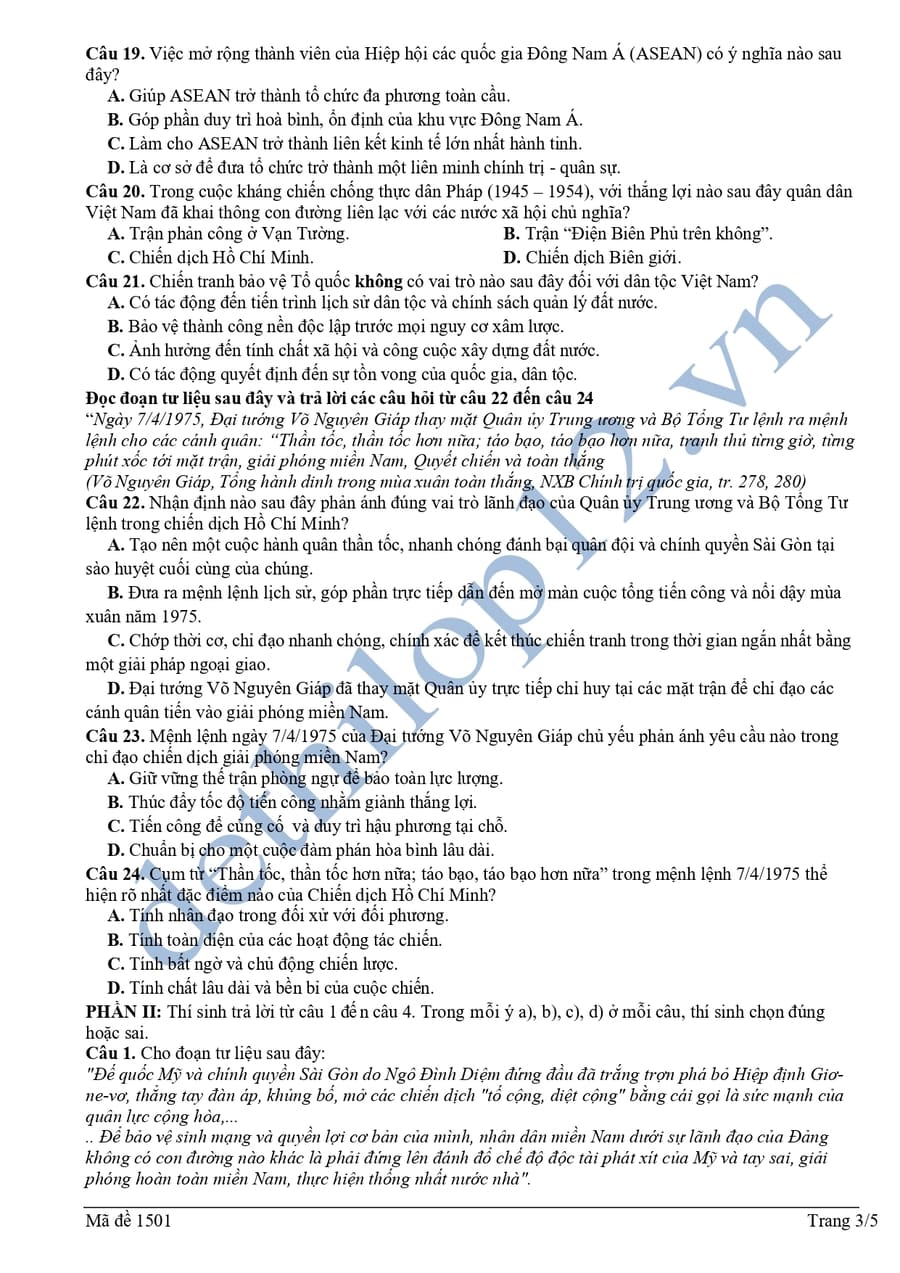 Đề khảo sát môn sử THPT Hoằng Hoá 4 lần 1 2026 3