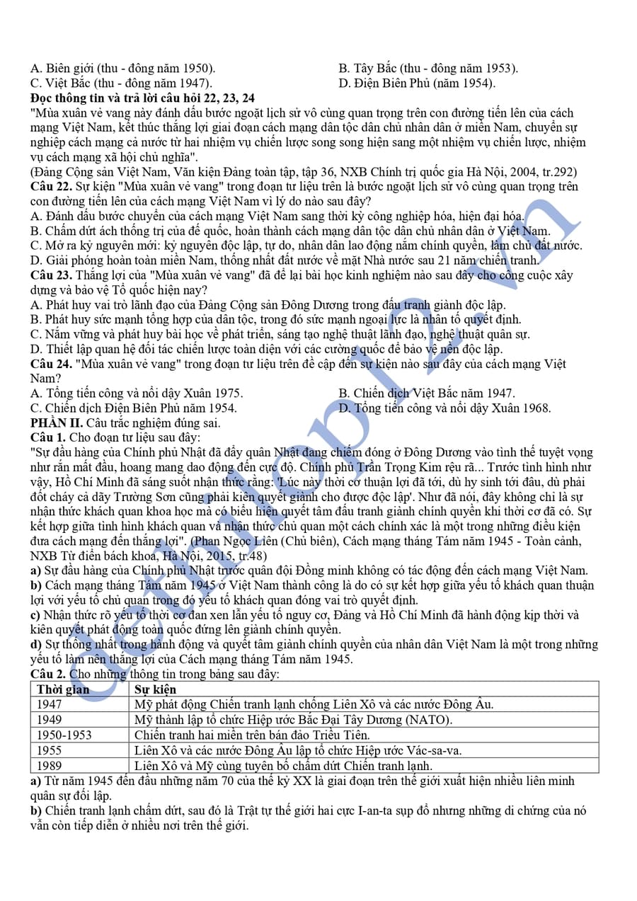 Đề thi thử tốt nghiệp môn sử THPT Chu Văn An 2026 3