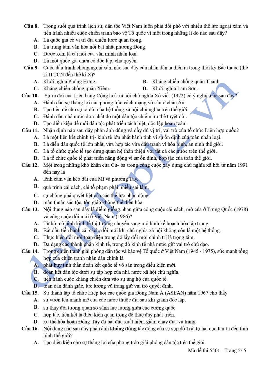 Đề thi thử tốt nghiệp môn sử cụm THPT Tứ Kỳ Ninh Giang 2026 2