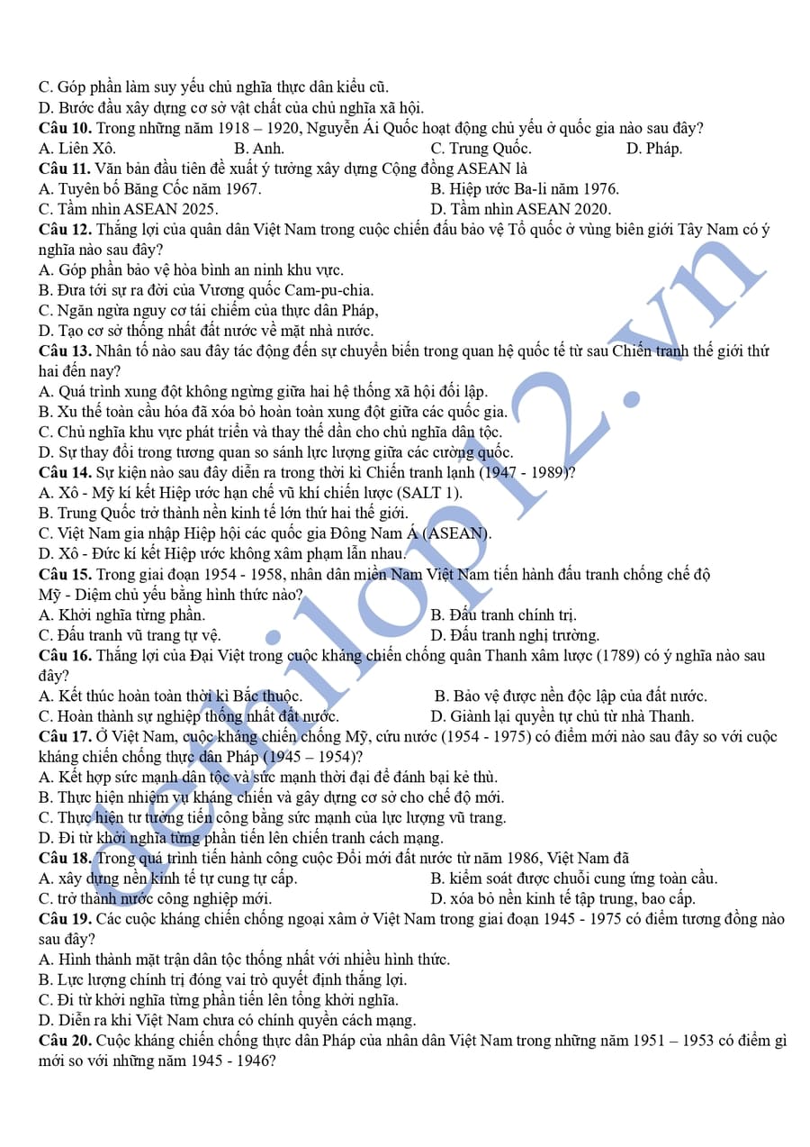 Đề thi thử thpt quốc gia môn sử quảng ninh 2026 lần 2 2