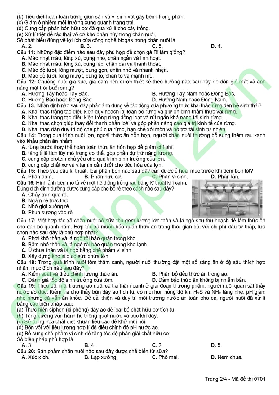  Đề thi thử tốt nghiệp môn Công nghệ Nông Nghiệp Đà Nẵng 2026 2