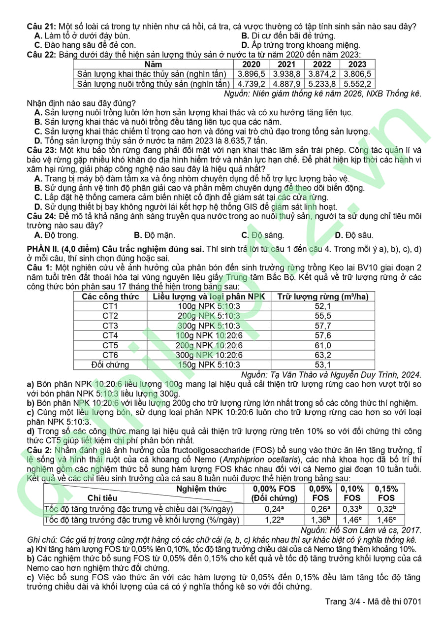 Đề thi thử tốt nghiệp môn Công nghệ Nông Nghiệp Đà Nẵng 2026 3