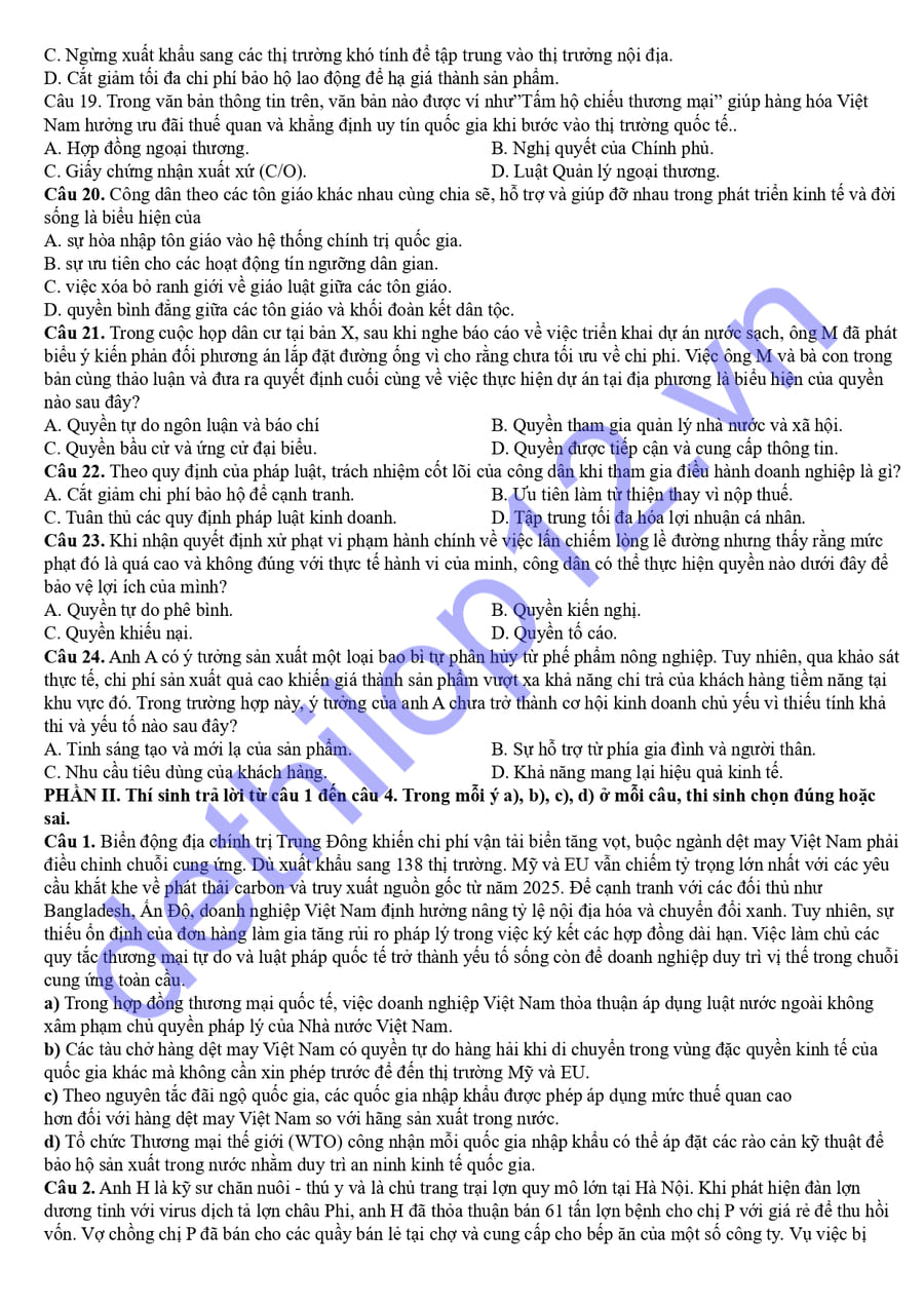 Đề thi thử tốt nghiệp môn KTPL Sơn La 2026 lần 2 3