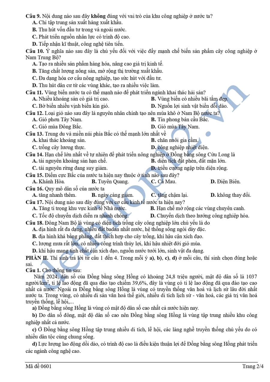 Đề thi thử tốt nghiệp môn địa Cà Mau 2026 có đáp án 2