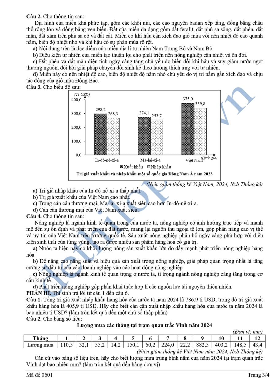 Đề thi thử tốt nghiệp môn địa Cà Mau 2026 có đáp án 3