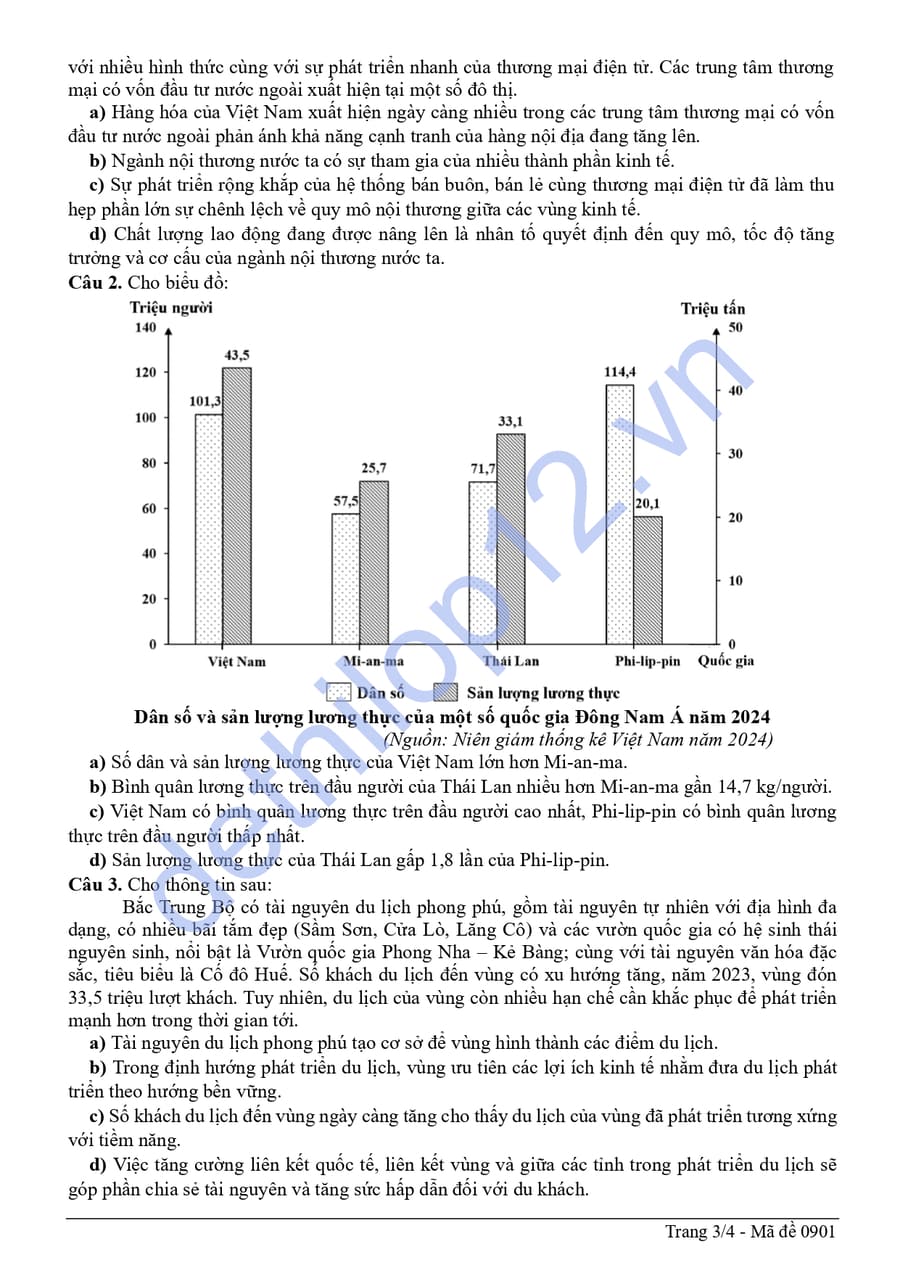 Đề thi thử tốt nghiệp môn địa TP Đà Nẵng 2026 có đáp án 3