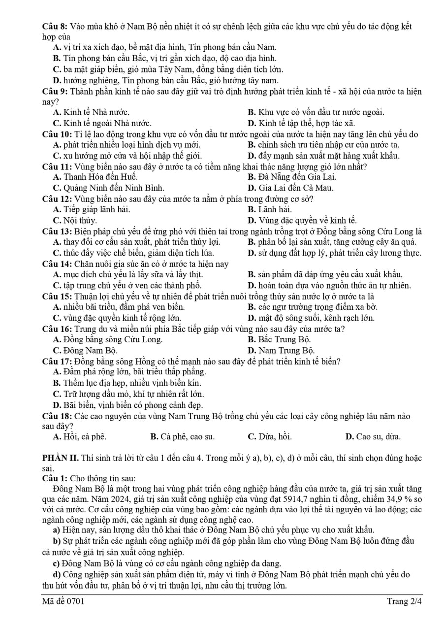 Đề thi thử tốt nghiệp môn Địa Nghệ An 2026 lần 2 có đáp án 3