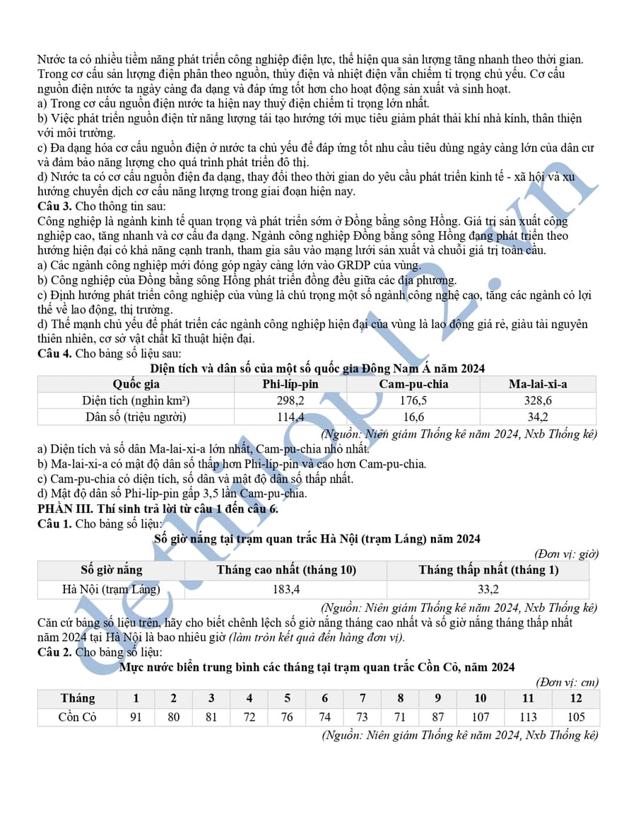 Đề thi thử tốt nghiệp môn địa Quảng Trị 2026 có đáp án 3