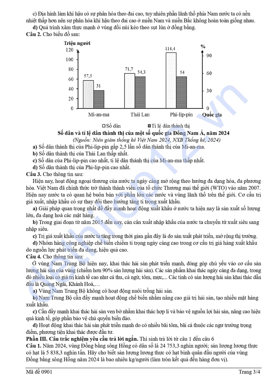 Đề thi thử tốt nghiệp môn Địa Thái Nguyên 2026 lần 2 3