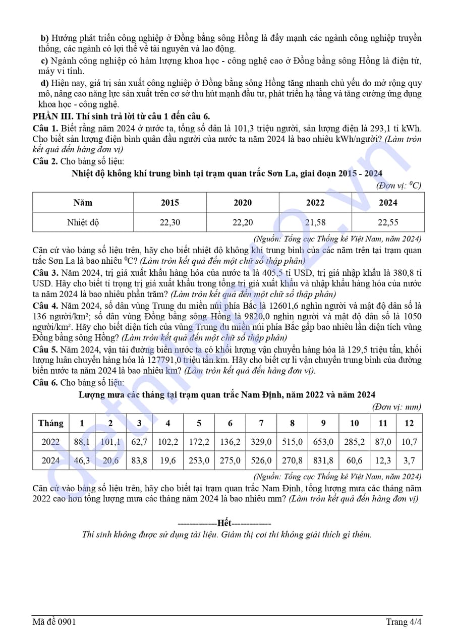 Đề thi thử tốt nghiệp môn địa lí Sơn La 2026 lần 2  4