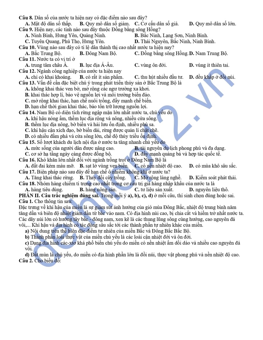 Đề thi thử tốt nghiệp môn địa Phú Thọ 2026 lần 2 có đáp án 2