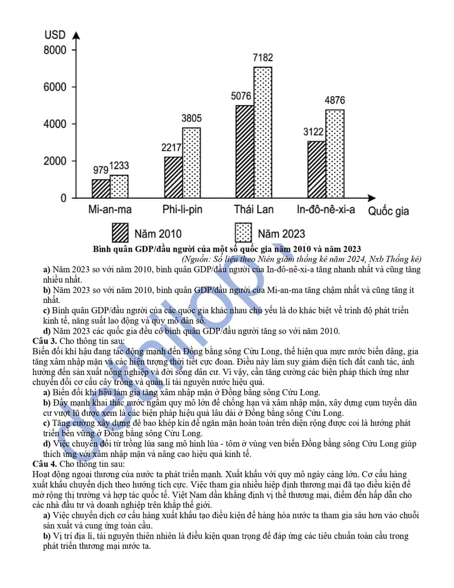 Đề thi thử tốt nghiệp môn địa Phú Thọ 2026 lần 2 có đáp án 3