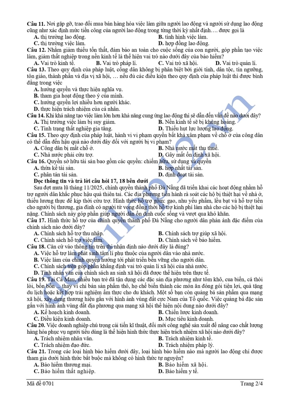 Đề thi thử tốt nghiệp môn KTPL Cà Mau 2026  2