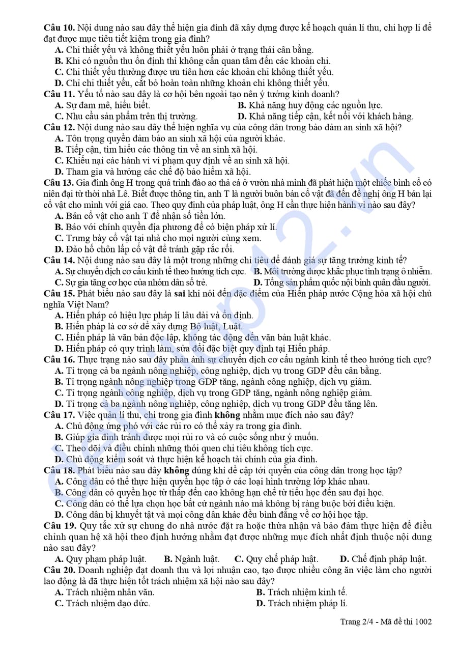 Đề thi thử tốt nghiệp môn KTPL Thái Nguyên 2026 lần 2 2