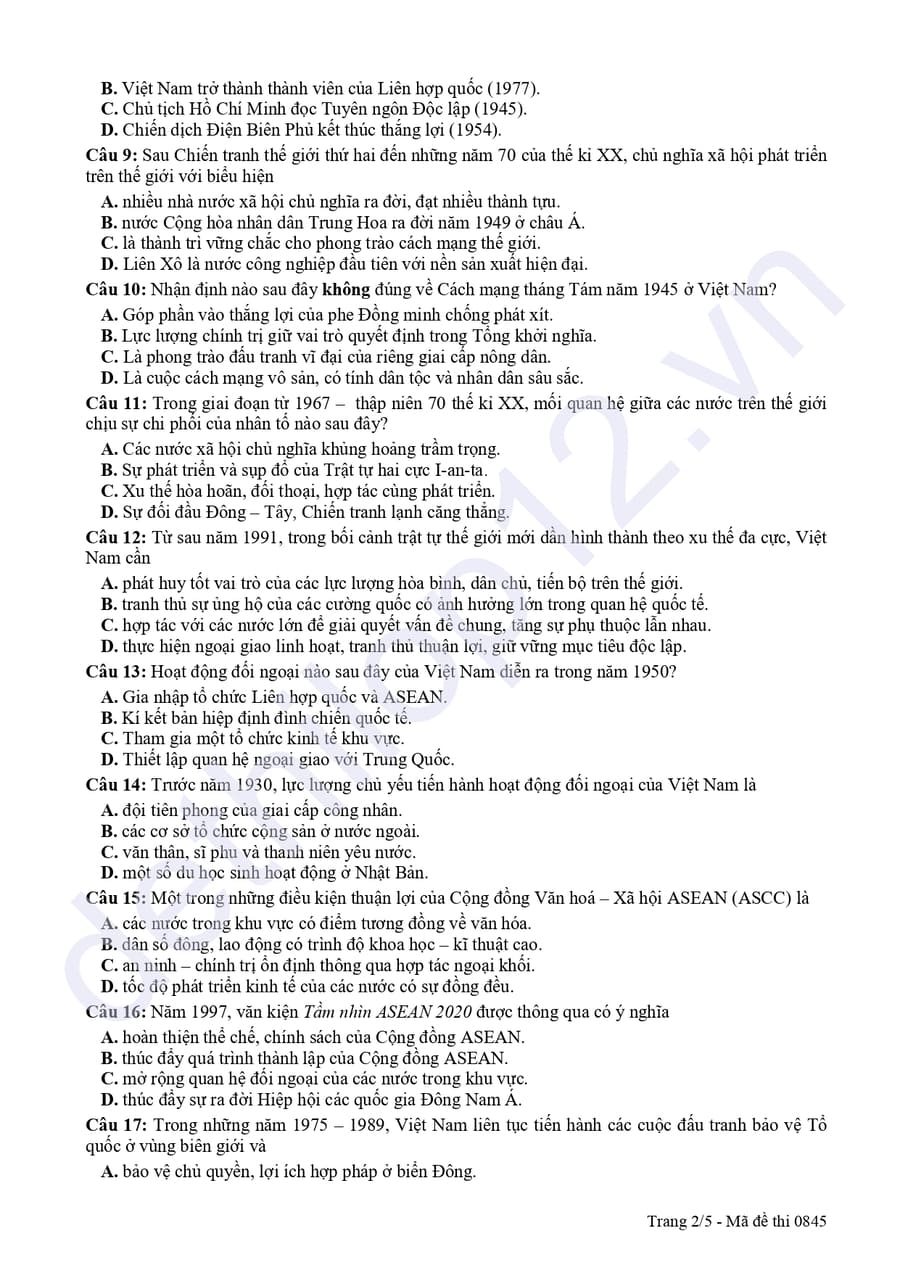 Đề thi thử tốt nghiệp môn sử Đồng Nai 2026 2