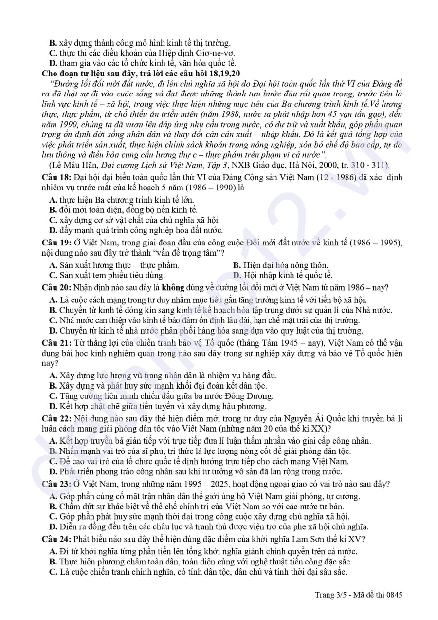 Đề thi thử tốt nghiệp môn sử Đồng Nai 2026 3