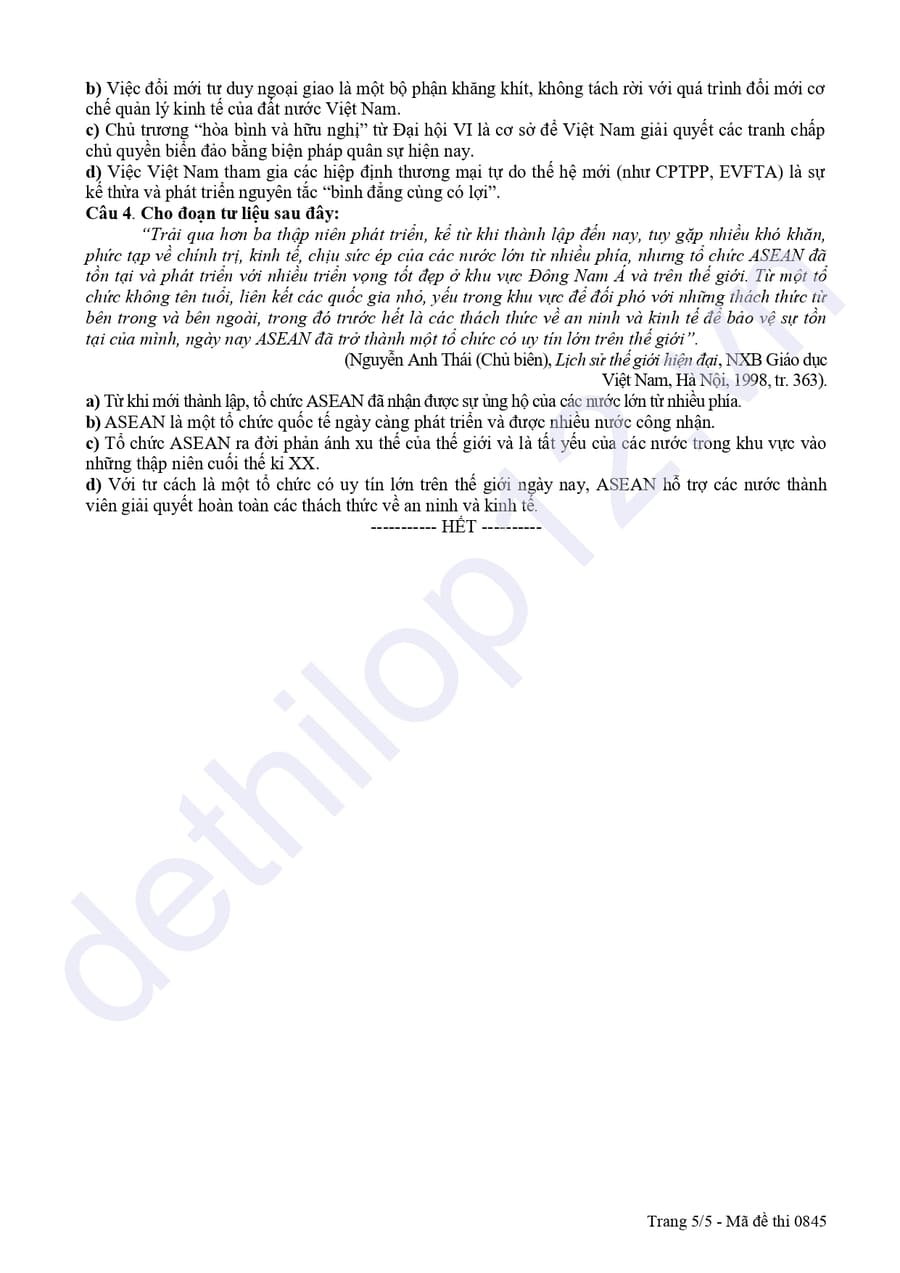 Đề thi thử tốt nghiệp môn sử Đồng Nai 2026 5